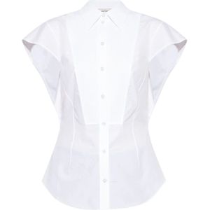 Alexander McQueen, Blouses & Shirts, Dames, Wit, S, Katoen, Katoenen overhemd met korte mouwen