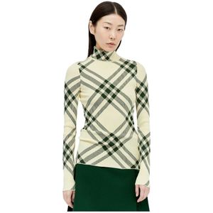 Burberry, Truien, Dames, Veelkleurig, M, Polyester, Check Ribbed Sweater