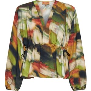 Stine Goya, Blouses & Shirts, Dames, Veelkleurig, M, Polyester, Abstract Patroon V-Hals Shirt