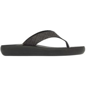Ancient Greek Sandals, Zwarte Raffia Sleehak Slippers Zwart, Dames, Maat:36 EU