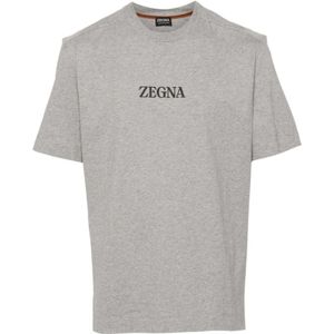 Ermenegildo Zegna, Grijze T-shirts en Polos met Logo Print Grijs, Heren, Maat:S