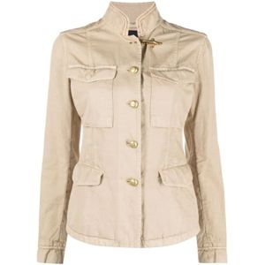 Fay, Saharan Beige Jas met Gouden Afwerking Beige, Dames, Maat:M