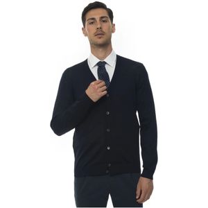 Boss, Slim-Fit Wol Cardigan met knopen Blauw, Heren, Maat:S