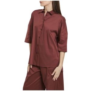Semicouture, Blouses & Shirts, Dames, Bruin, XS, Katoen, Asymmetrische Popeline Overhemd