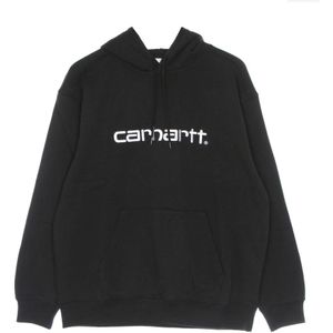 Carhartt Wip, Sweatshirts & Hoodies, Dames, Zwart, L, Katoen, Zwart/Wit Hoodie met Kangoeroezak