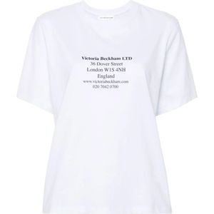 Victoria Beckham, Tops, Dames, Wit, XS, Katoen, Logo Print Ronde Hals T-shirt