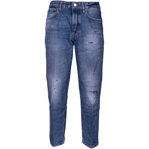 Don The Fuller, Jeans, Heren, Blauw, W34, Heren Carrot Fit Jeans met Distressed Knie en Patch Effect. Lage Taille. Gemaakt in Italië