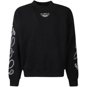 Off White, Sweatshirts & Hoodies, Heren, Zwart, M, Polyester, Skate Crewneck Bandana Zwart Wit