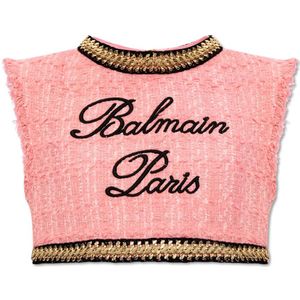 Balmain, Tops, Dames, Roze, S, Tweed, Tweed crop top