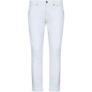 Dondup, Jeans, Heren, Wit, W32, Katoen, Witte Skinny-Fit Jeans met Logo Plaque