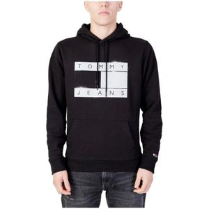 Tommy Hilfiger, Sweatshirts & Hoodies, Heren, Zwart, M, Polyester, Zwarte Bedrukte Hoodie Herfst/Winter