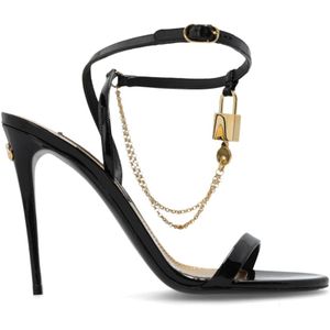 Dolce & Gabbana, Schoenen, Dames, Zwart, 37 1/2 EU, Leer, ‘Keira’ sandalen met hak