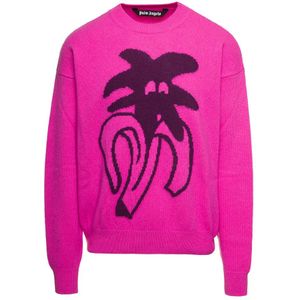 Palm Angels, Roze Sweaters met Jimmy Intarsia Roze, Heren, Maat:M