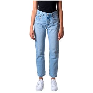 Levi's, Blauwe versleten katoenen jeans Blauw, Dames, Maat:W28 L28