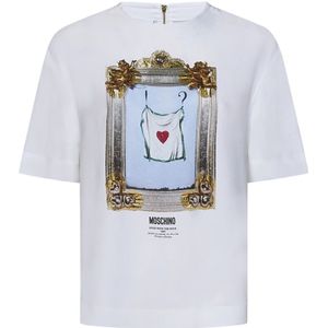 Moschino, Witte Blouse met Grafisch Logo Wit, Dames, Maat:S