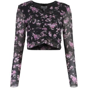 Ganni, Tops, Dames, Veelkleurig, L, Bloemenprint Longsleeve Top