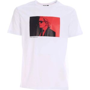 Karl Lagerfeld, Tops, Heren, Wit, S, Katoen, Bicolor Print T-Shirt