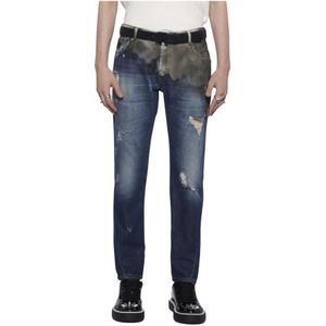 John Richmond, Tie Dye Versleten Straight Jeans Blauw, Heren, Maat:W32