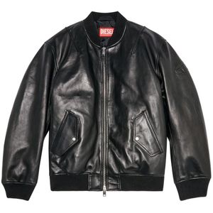 Diesel, Padded jacket in tumbled leather Zwart, Heren, Maat:2XL