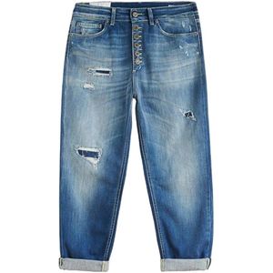 Dondup, Jeans, Dames, Blauw, W28, Loszittende Jeans met Juweelknoop