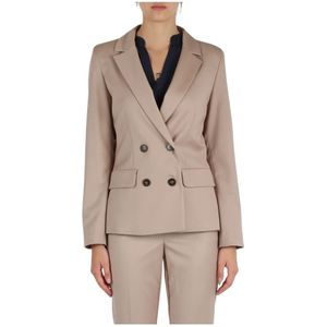 Emme DI Marella, Jassen, Dames, Beige, S, Polyester, Dubbelbreasted blazer viscose Enza 1