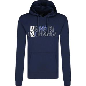 Armani Exchange, Sweatshirts & Hoodies, Heren, Blauw, S, Katoen, Blauwe Hoodie van Katoen