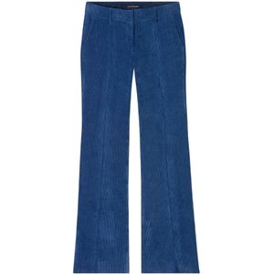 Luisa Cerano, Broeken, Dames, Blauw, S, Polyester, Ribfluwelen Bootcut Broek, Diepblauw