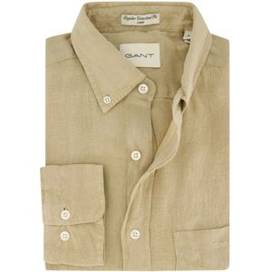 Gant, Overhemden, Heren, Beige, 4Xl, Linnen, Casual Beige Overhemd met Lange Mouwen