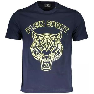 Plein Sport, Blauw Katoenen T-Shirt, Korte Mouw, Ronde Hals, Print, Logo Blauw, Heren, Maat:XL