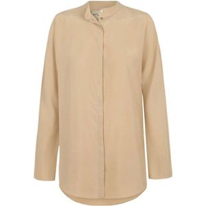 Cortana, Blouses & Shirts, Dames, Beige, M, Zijden overhemd met Mao-kraag