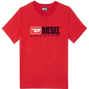 Diesel, Tops, Dames, Rood, XL, Katoen, T-shirt with fleece patches