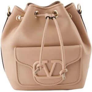 Valentino Garavani, Tassen, Dames, Beige, ONE Size, Leer, Locò Bucket Tas Herfst-Winter 2024