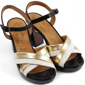 Chie Mihara, Schoenen, Dames, Veelkleurig, 37 EU, Leer, Zwart Wit Goud Sandaal