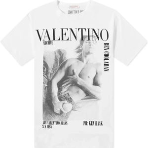 Valentino, Tops, Heren, Wit, M, Katoen, Wit Katoenen T-Shirt met Logo Print