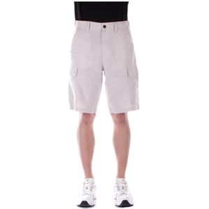 Hugo Boss, Korte broeken, Heren, Beige, L, Linnen, Beige Linnen Shorts Rits Knoop Zakken