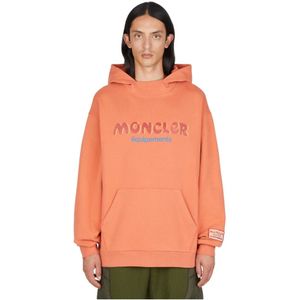Moncler, Sweatshirts & Hoodies, Heren, Oranje, S, Katoen, Logo Hoodie