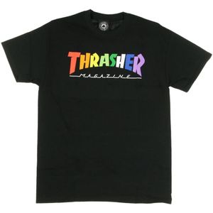 Thrasher, Tops, unisex, Zwart, XL, Katoen, Multicolor Regenboog Logo Tee Zwart T-shirt