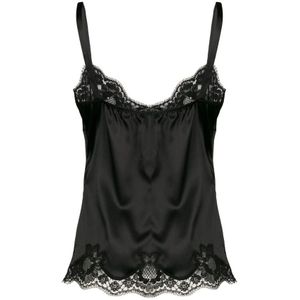 Dolce & Gabbana, Tops, Dames, Zwart, XS, Satijn, Exquise Mouwloze Top met Kant