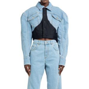 Mugler, Jassen, Dames, Blauw, S, Denim, Multicolor Geknipte Denim Jas