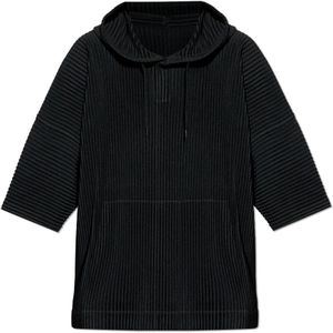 Issey Miyake, Sweatshirts & Hoodies, Heren, Zwart, L, Polyester, Geplooide sweatshirt van Homme Plisse