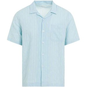 Universal Works, Overhemden, Heren, Blauw, XL, Katoen, Blauw Gestreept Casual Bowling Kraag Shirt