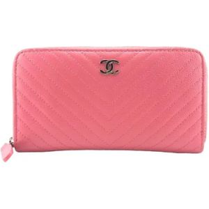 Chanel Vintage, Tweedehands leren portemonnees Roze, Dames, Maat:ONE Size