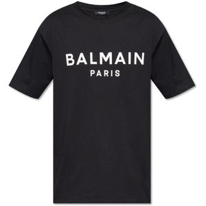Balmain, Tops, Heren, Zwart, L, Katoen, T-shirt met logo