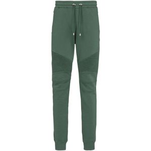 Balmain, Broeken, Heren, Groen, L, Katoen, Katoenen sweatpants met flock Paris logo