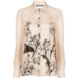 Alberta Ferretti, Blouses & Shirts, Dames, Veelkleurig, S, Grafische Print Zijden Twill Shirt