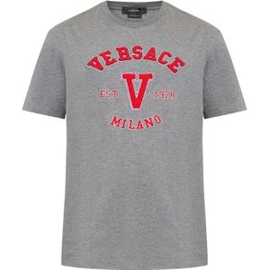 Versace, T-shirt met logo Grijs, Heren, Maat:M