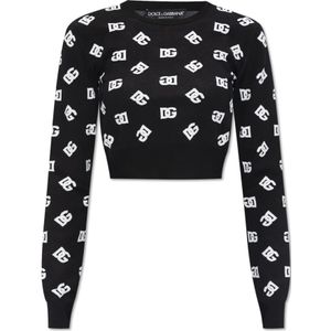 Dolce & Gabbana, Sweatshirts & Hoodies, Dames, Zwart, S, Geknipte top met monogram