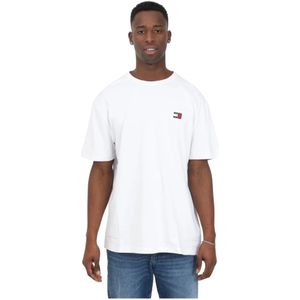 Tommy Jeans, Tops, Heren, Wit, L, Katoen, Witte Katoenen T-shirt met Geborduurd Logo voor Heren