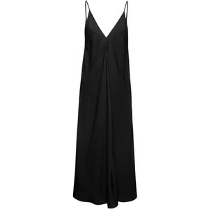 Jil Sander, Zwarte Slip Jurk V-Hals Kuitlengte Zwart, Dames, Maat:S