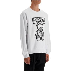 Moschino, Sweatshirts & Hoodies, Heren, Wit, XL, Katoen, Teddy Bear Print Sweatshirt